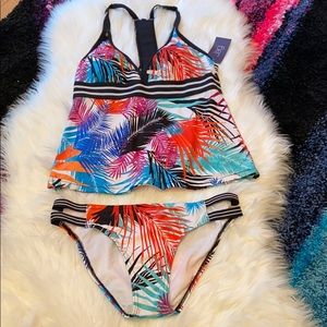 JAG Set 2 Piece Tropical Racerback Tankini Bikini Swimsuit